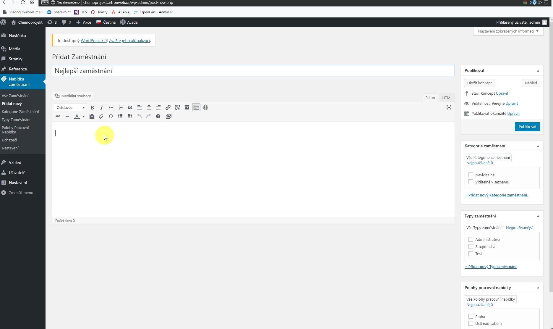 Popis pracovní pozice Do tohoto pole napište informace o pracovní nabídce.